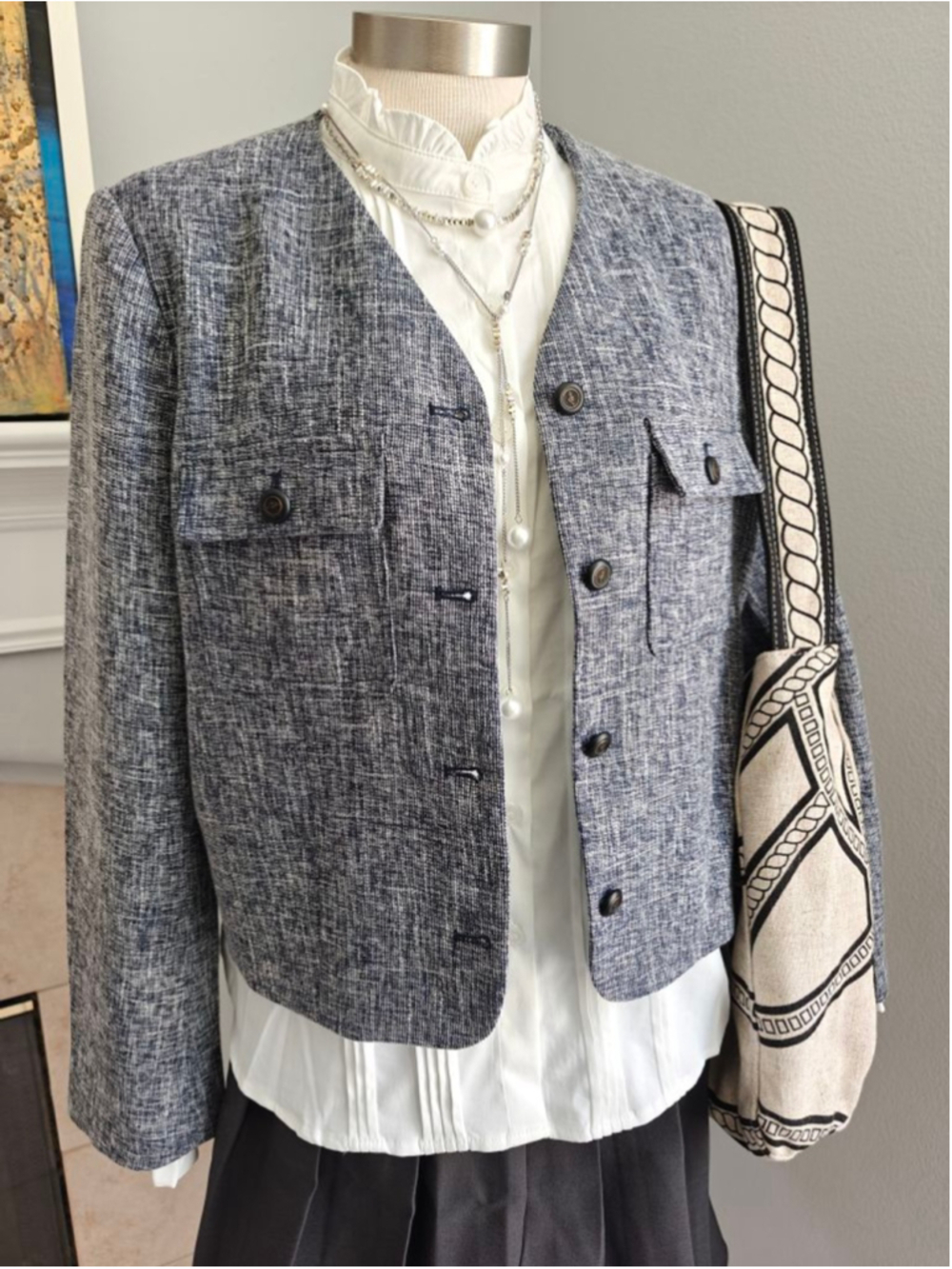 Korean Tweed Jacket | Cropped Textured Blazer | Quiet Luxury Office Chic
